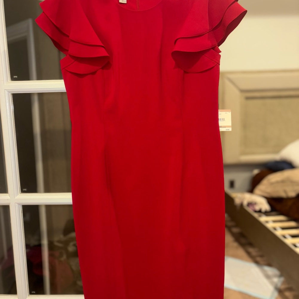 Anne Klein Red Mini Dress with Ruffle Sleeves